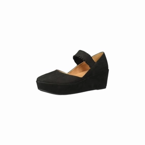 Women's Nyssa Ruffle Strap Wedge In Black Fast Pick Outdoor Guard