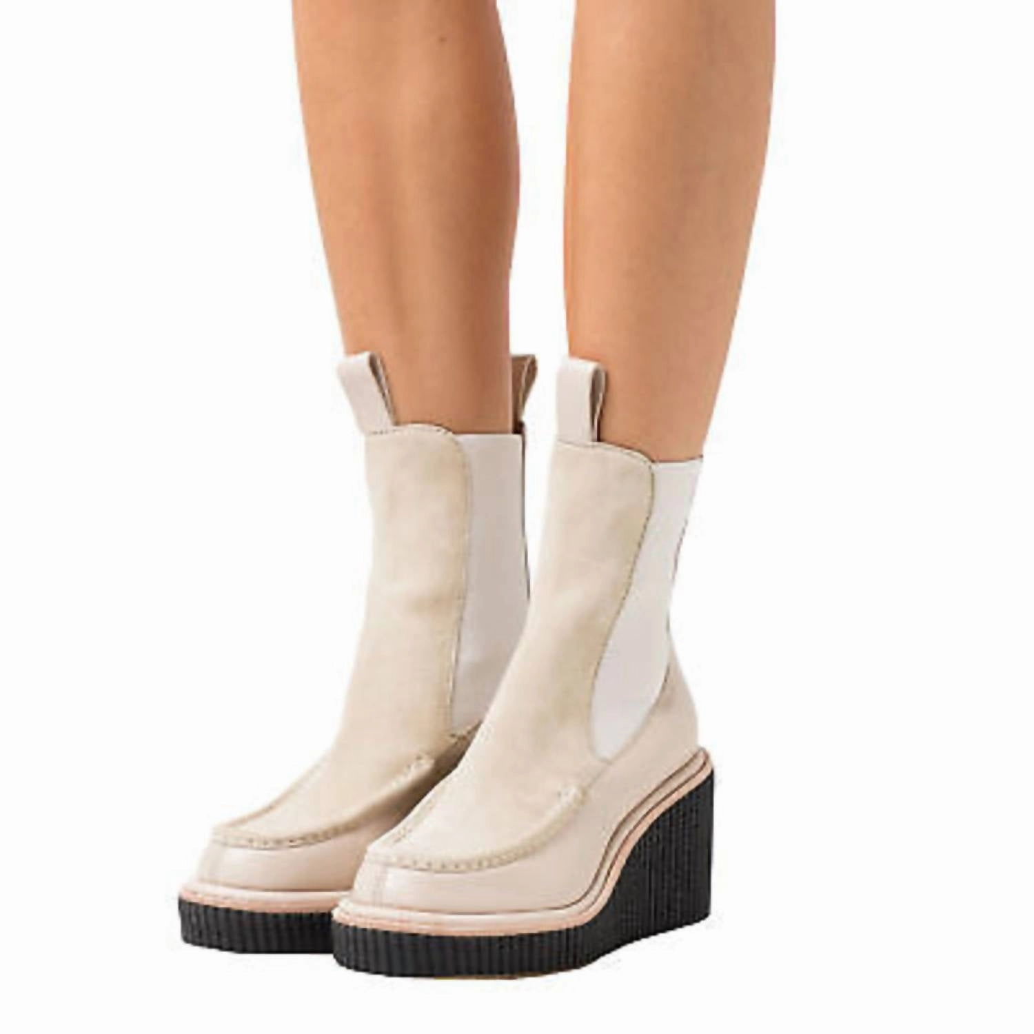 Edge Base Women's Paloma Wedge Sloane Suede & Leather Chelsea Boots In Beige