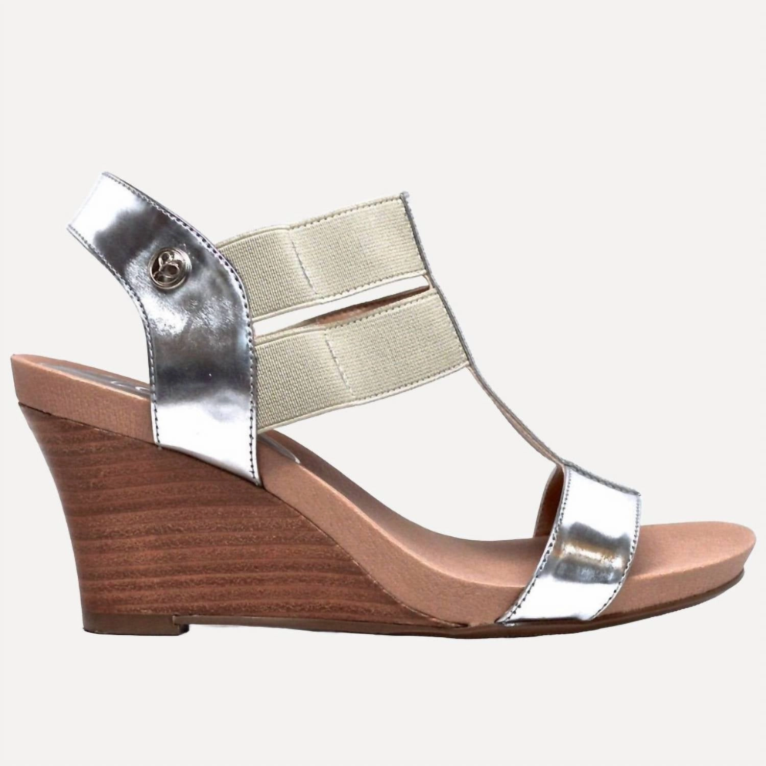 Women's Stretch Wedge Heels In Silver/tan Leather Slim Glow Strong Step