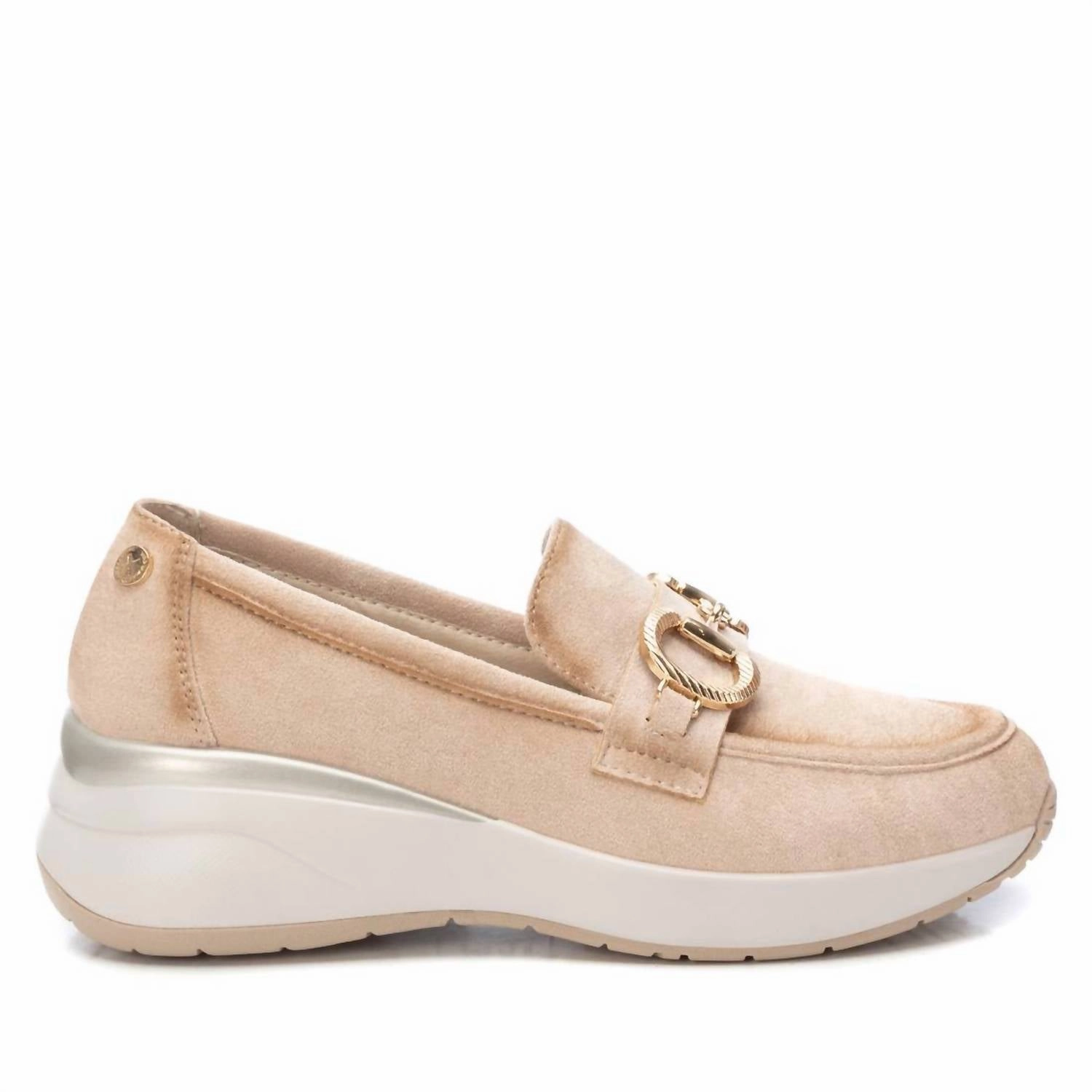 Women's Suede Gold Chain Moccasins In Beige Practical Casual Fit Refined Edge