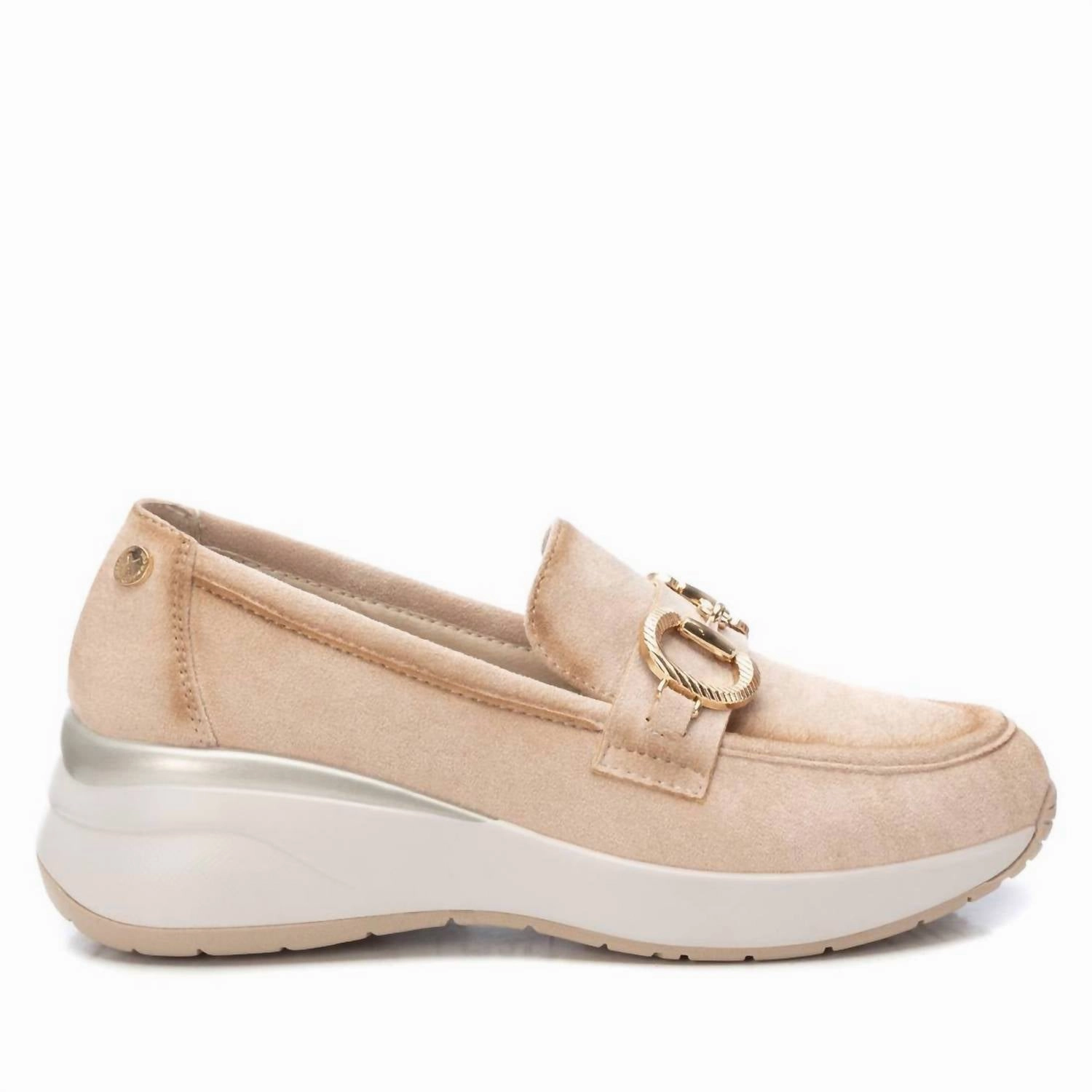 Season Style Women's Suede Gold Chain Moccasins In Beige