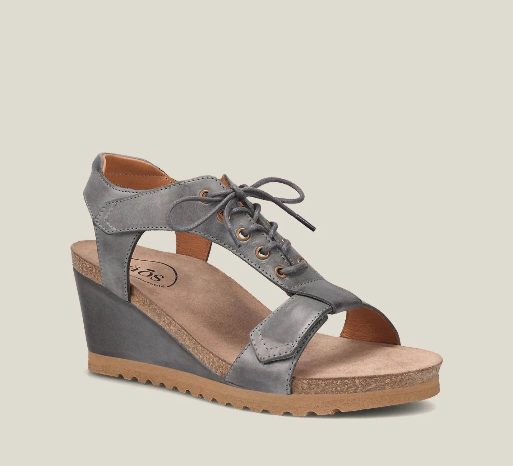 Women's Tie Wish Wedge Sandal In Grey Smooth Grip Slim Glow