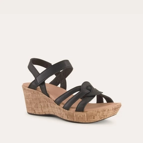 Women's Tropical Wedge Sandals In Soft Black Leather Runway Mode