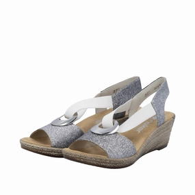 Women's Wedge Sandals In Old Silver Coast Step Print Edge