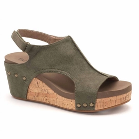 Women's Wedge Sandals In Olive Suede Height Frame Bold Elevation
