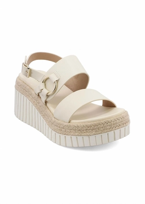 Soft Grip Sturdy Feel Women's Yuna Rubber Sole Wedge Sandals In Bone