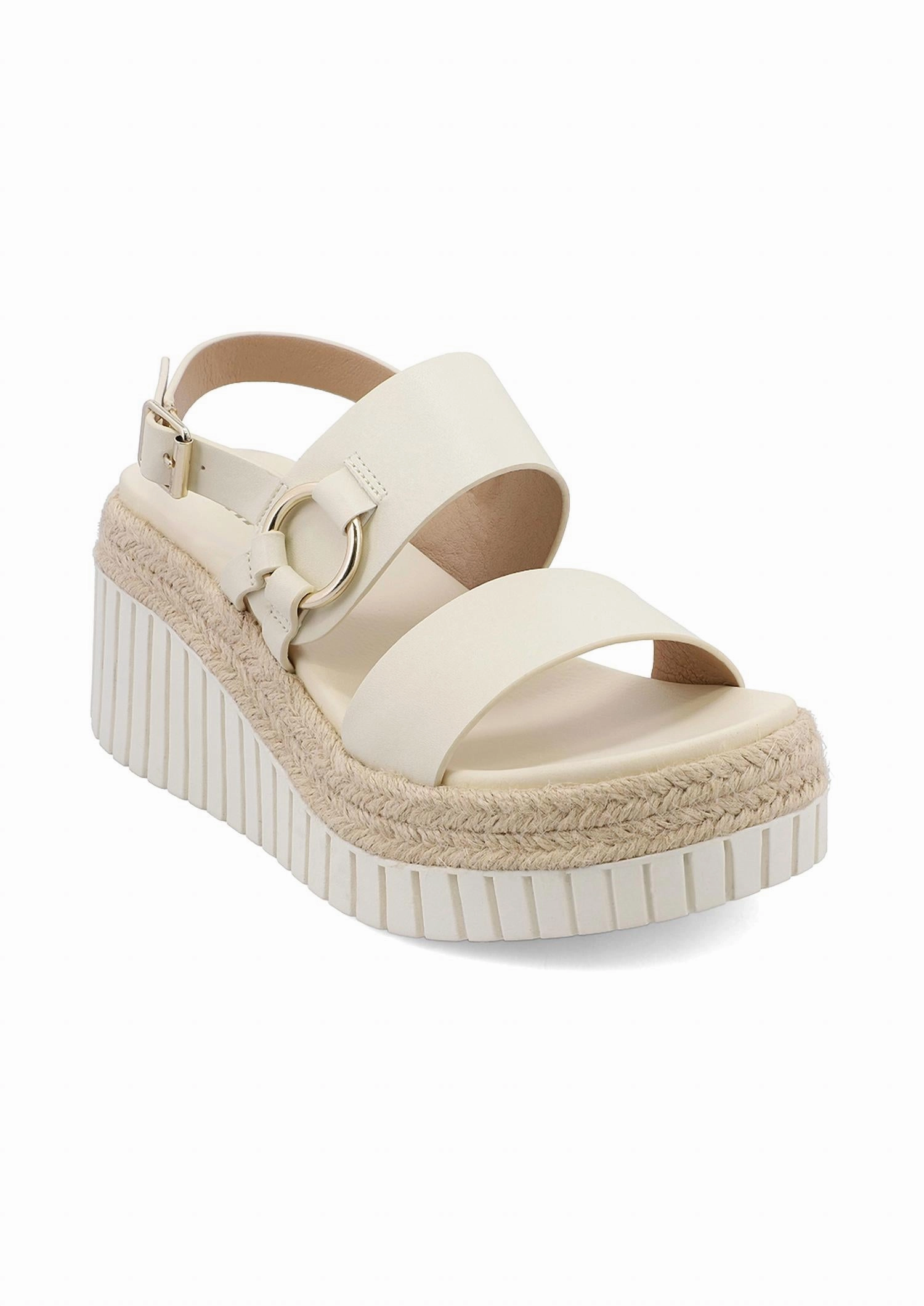 Compact Form Slim Height Women's Yuna Rubber Sole Wedge Sandals In Bone
