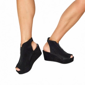 Women Wanessa Wedge In Black Suede Soft Step Trail Guard