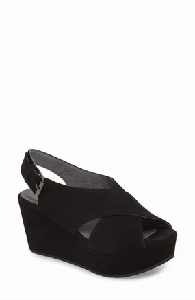 Thick Outsole Women Wim Platform Wedge Sandal In Black Suede