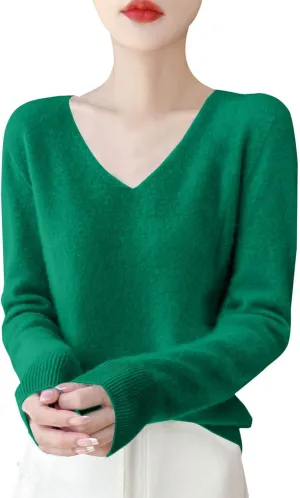 Women's 100% Pure Cashmere Sweater Long Sleeve V Neck Pullover Warm Luxurious Lightweight Y2k Sweaters for Women