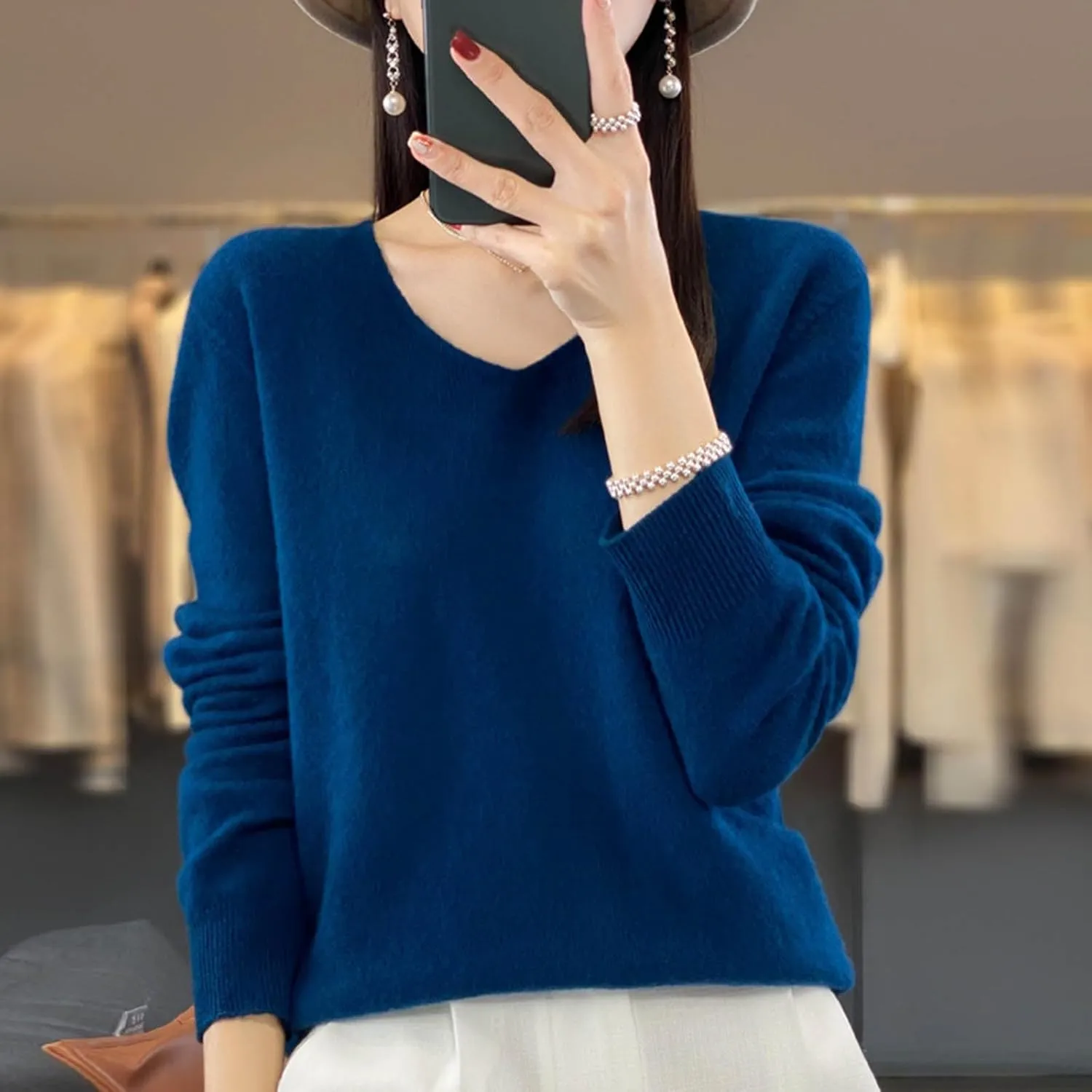 Women's 100% Pure Cashmere Sweater Long Sleeve V Neck Pullover Warm Luxurious Lightweight Y2k Sweaters for Women