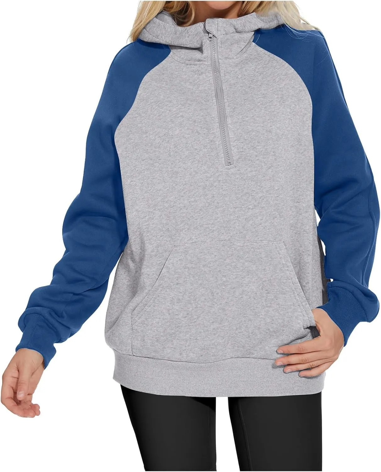 Womens 1/4 Zipper Hoodies Sweatshirts Long Sleeve Color Block Hooded Tops Casual Comfy Sweatshirt with Pocket