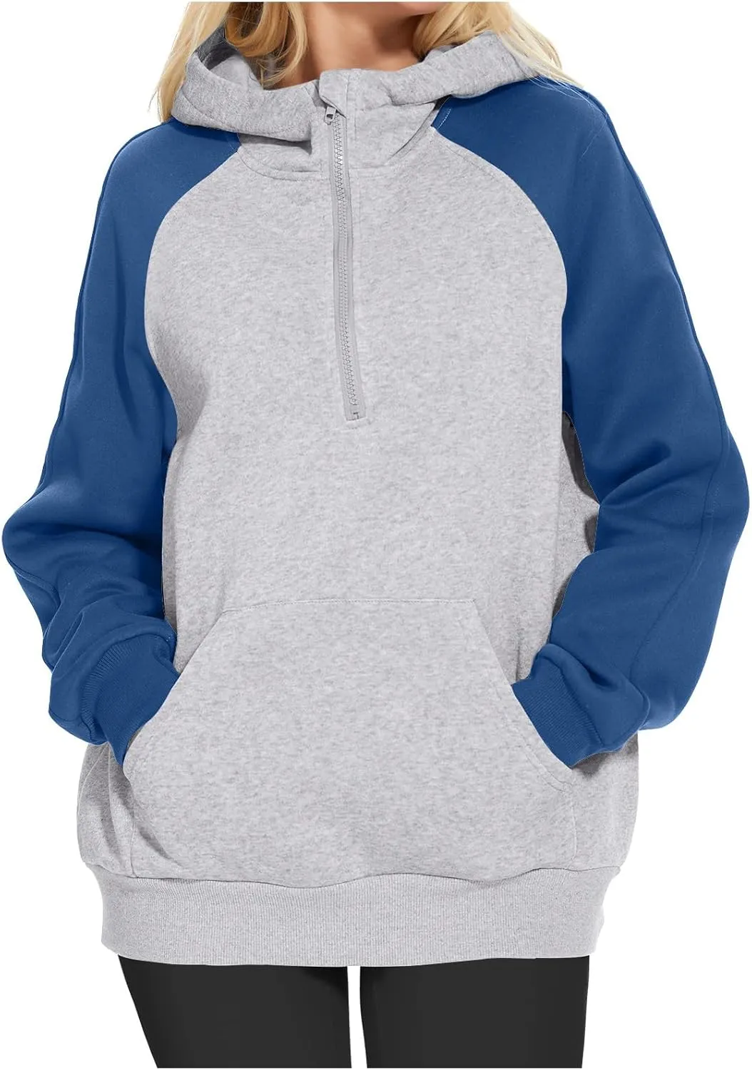 Womens 1/4 Zipper Hoodies Sweatshirts Long Sleeve Color Block Hooded Tops Casual Comfy Sweatshirt with Pocket