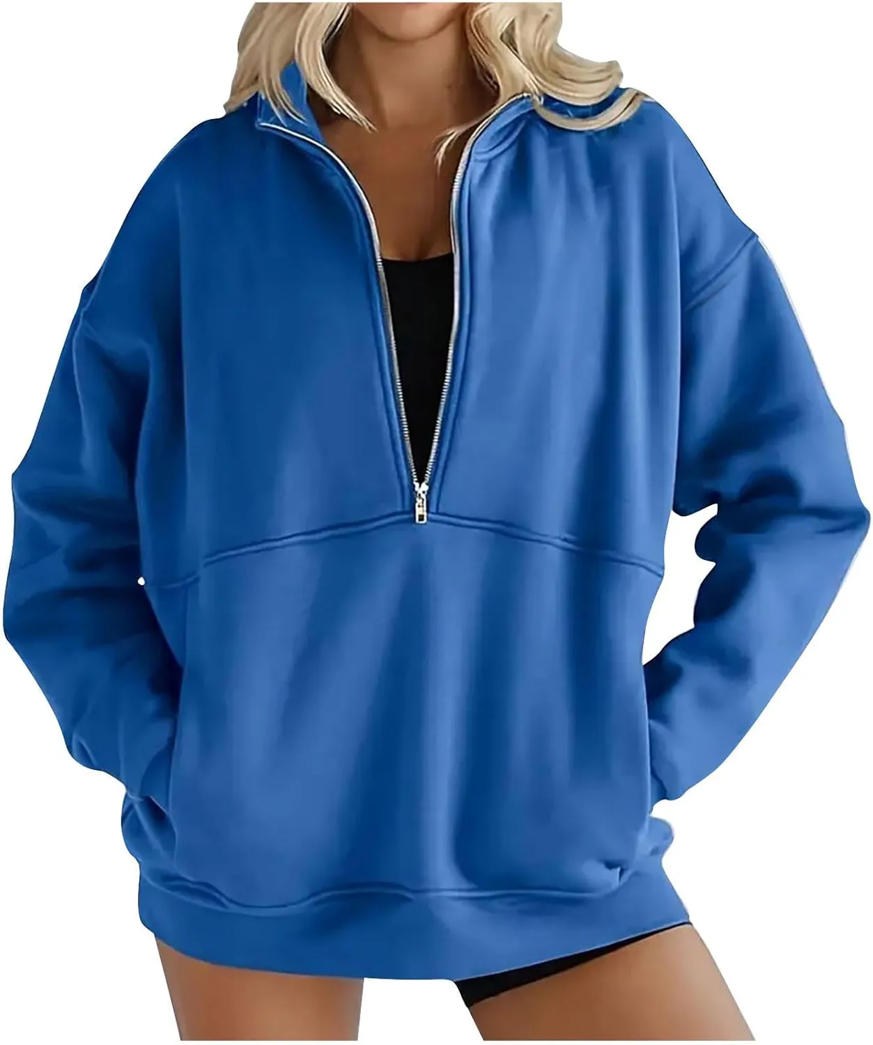 Womens 2025 Fashion Sweatshirts Oversized Half Zip Pocket Sweatshirt Casual Long Sleeve Pullover Tops