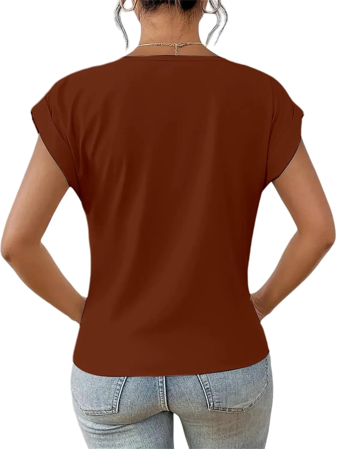Womens 2025 Summer Tops V Neck Casual Twist Front Blouses Short Sleeve Tshirts Loose Fit Tunic Tops Basic Tee Shirts