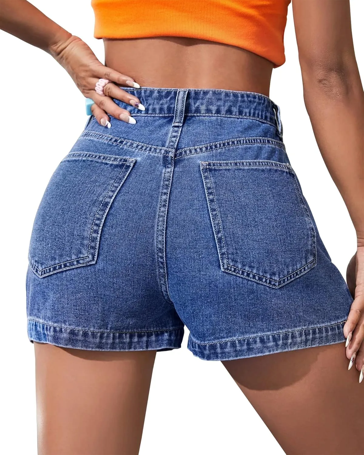 Women's A Line Denim Shorts High Waisted Casual Button Up Asymmetrical Star Print Mini Jean Skort Skirts