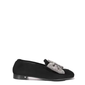 Women's Angela Bow Suede Loafer In Black/silver Low Heel