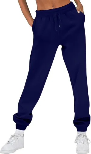 Women's Baggy Fleece Cargo Sweatpants Casual High Waisted Drawstring Joggers Fitted Sweat Pants Trousers with Pockets