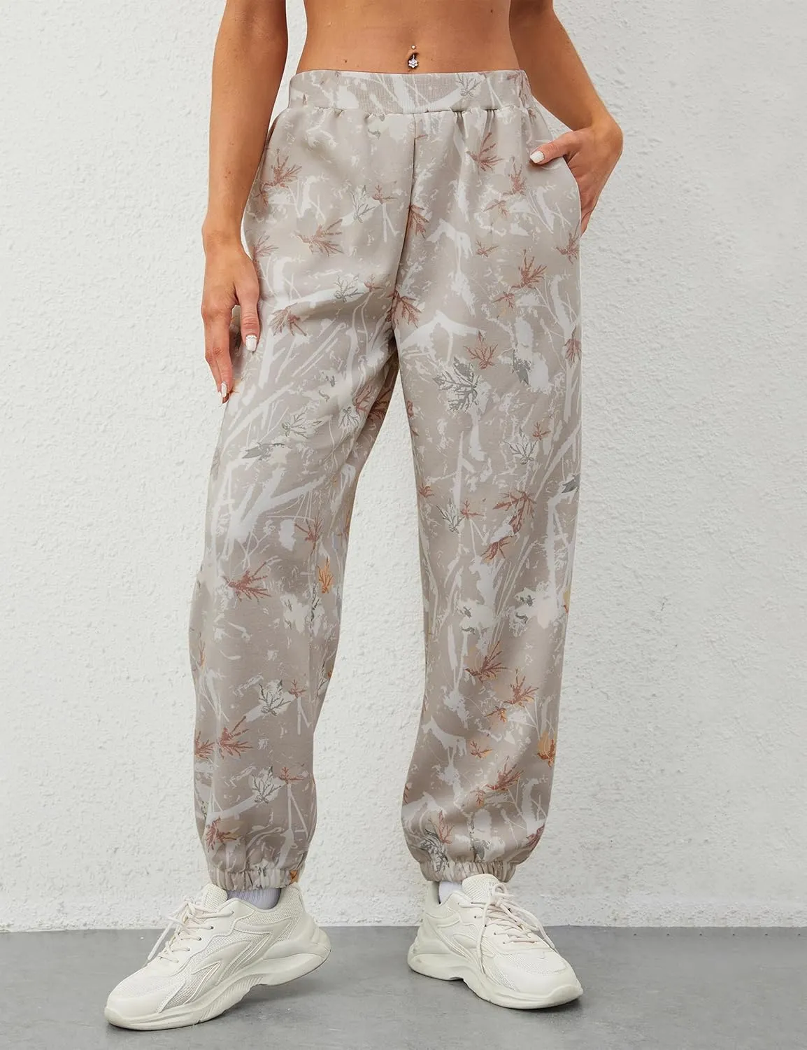 Women's Baggy Fleece Sweatpants Casual High Waisted Joggers Pants Fitted Sweat Pants with Pockets