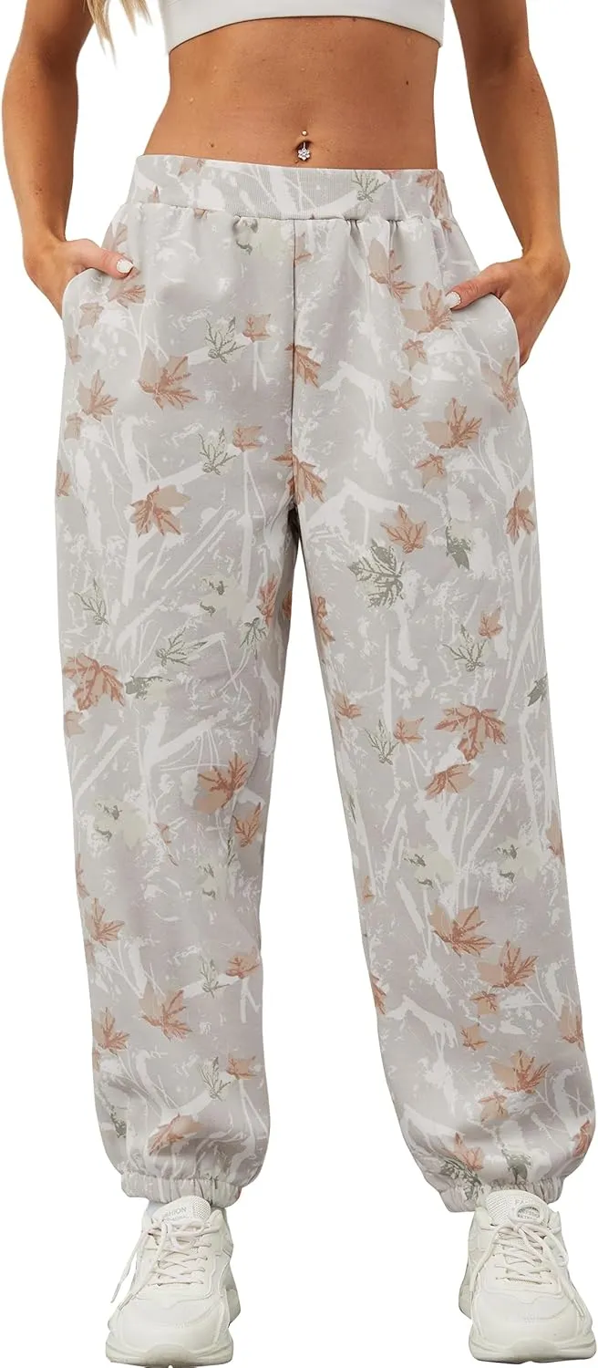 Women's Baggy Fleece Sweatpants Casual High Waisted Joggers Pants Fitted Sweat Pants with Pockets