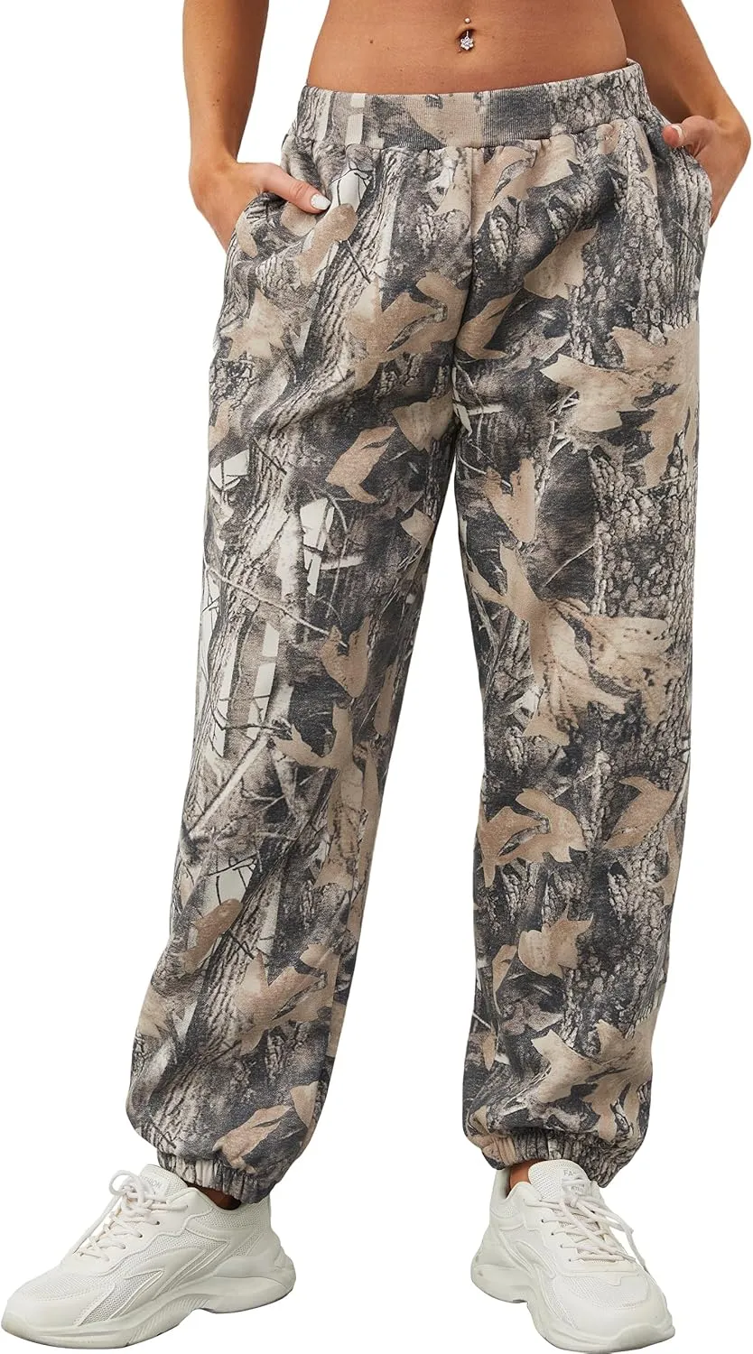 Women's Baggy Fleece Sweatpants Casual High Waisted Joggers Pants Fitted Sweat Pants with Pockets