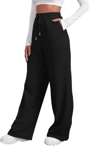 Women's Baggy Fleece Wide Leg Sweatpants Fleece Lined Soft Loose Open Bottom Joggers High Rise Workout Running Tall