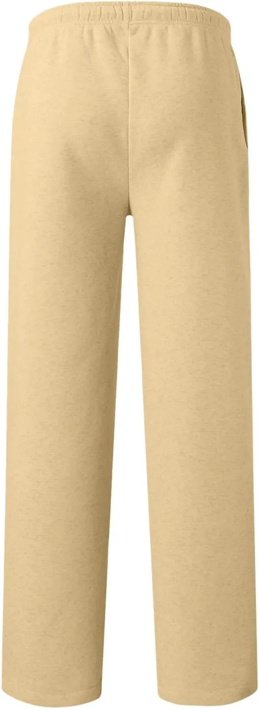 Women's Baggy Fleece Wide Leg Sweatpants Fleece Lined Soft Loose Open Bottom Joggers High Rise Workout Running Tall
