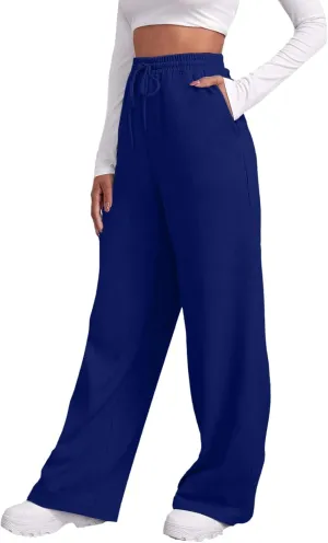 Women's Baggy Fleece Wide Leg Sweatpants Fleece Lined Soft Loose Open Bottom Joggers High Rise Workout Running Tall