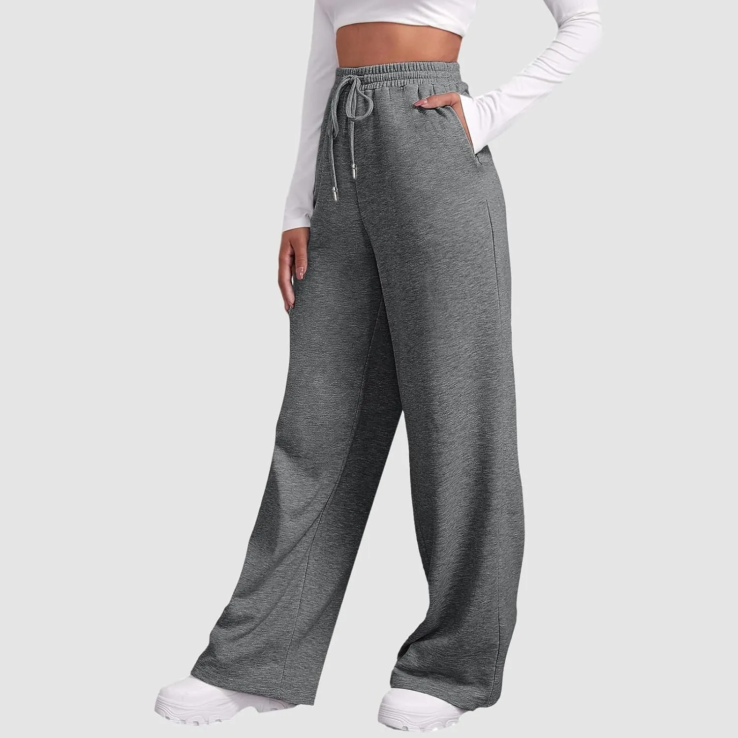 Women's Baggy Fleece Wide Leg Sweatpants Fleece Lined Soft Loose Open Bottom Joggers High Rise Workout Running Tall