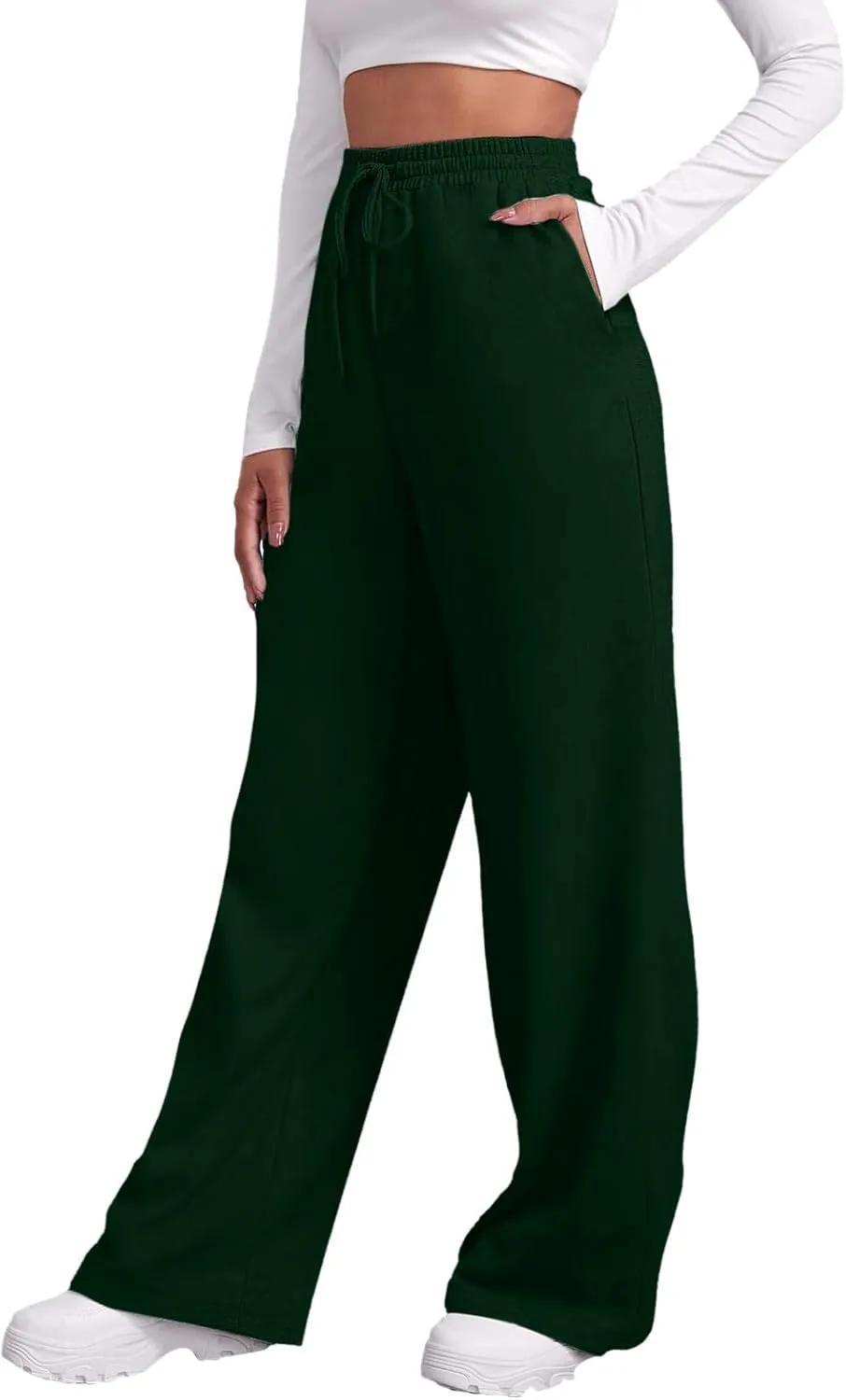 Women's Baggy Fleece Wide Leg Sweatpants Fleece Lined Soft Loose Open Bottom Joggers High Rise Workout Running Tall