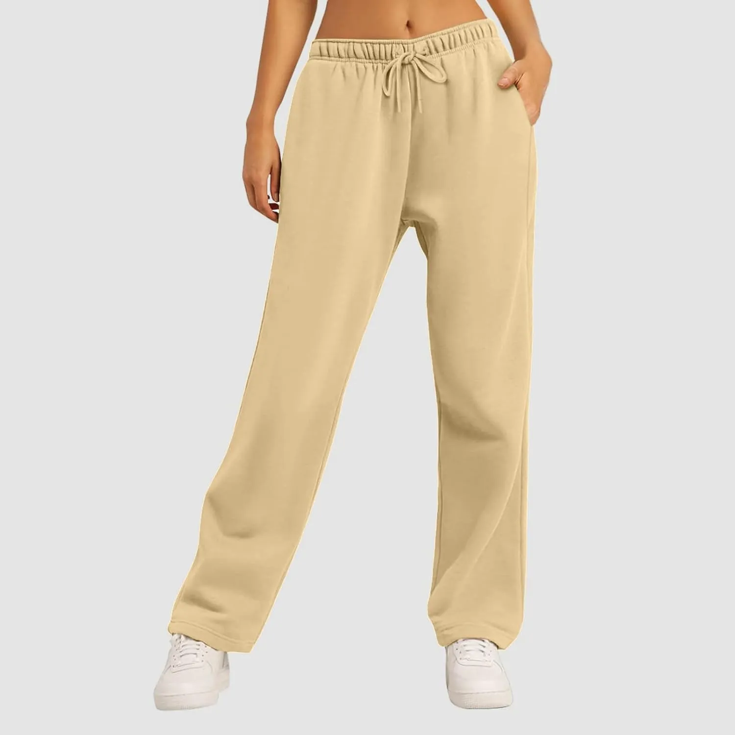 Women's Baggy Fleece Wide Leg Sweatpants Fleece Lined Soft Loose Open Bottom Joggers High Rise Workout Running Tall