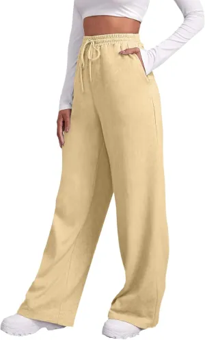 Women's Baggy Fleece Wide Leg Sweatpants Fleece Lined Soft Loose Open Bottom Joggers High Rise Workout Running Tall