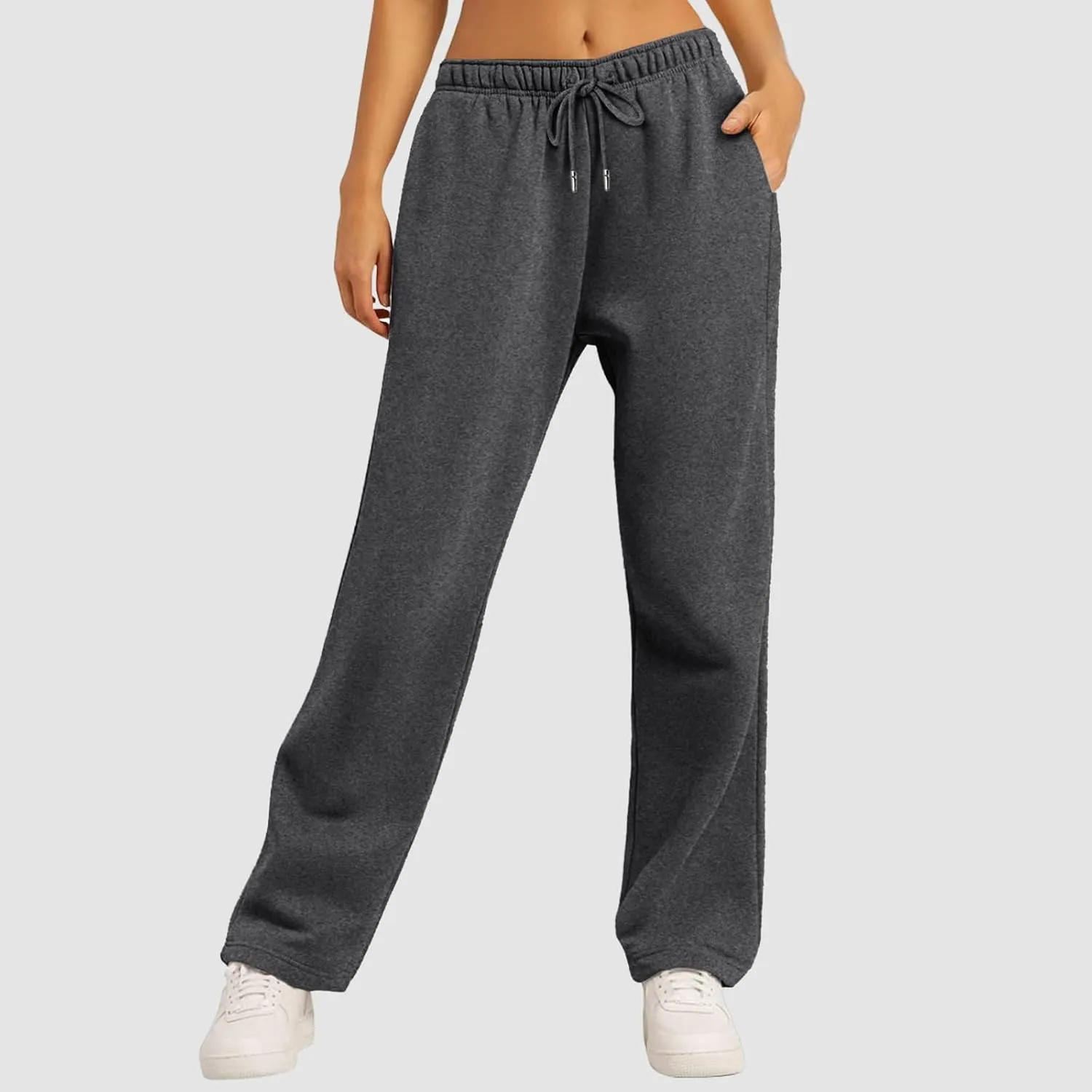 Women's Baggy Fleece Wide Leg Sweatpants Fleece Lined Soft Loose Open Bottom Joggers High Rise Workout Running Tall
