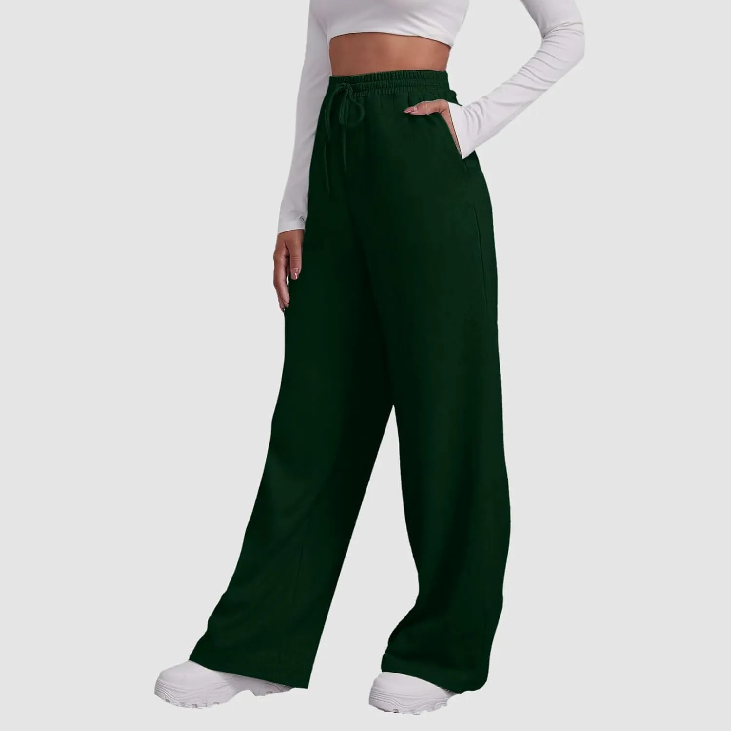 Women's Baggy Fleece Wide Leg Sweatpants Fleece Lined Soft Loose Open Bottom Joggers High Rise Workout Running Tall