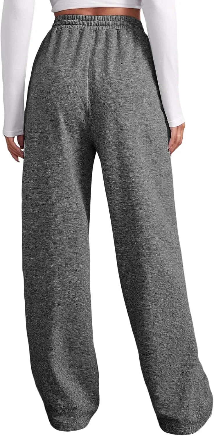 Women's Baggy Fleece Wide Leg Sweatpants Fleece Lined Soft Loose Open Bottom Joggers High Rise Workout Running Tall