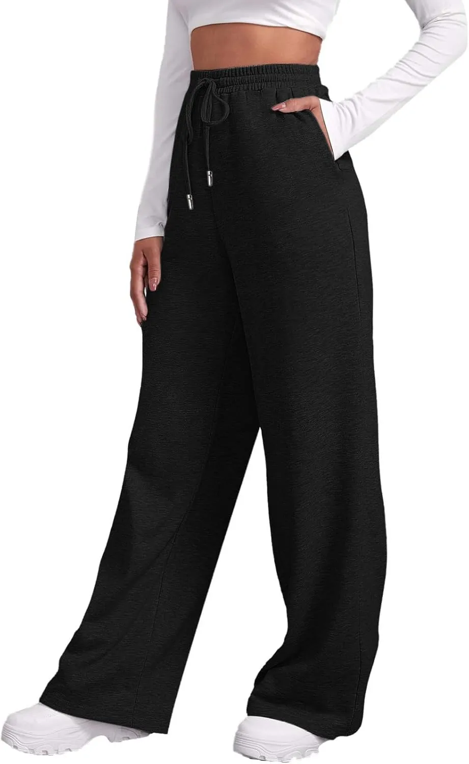 Women's Baggy Fleece Wide Leg Sweatpants Fleece Lined Soft Loose Open Bottom Joggers High Rise Workout Running Tall