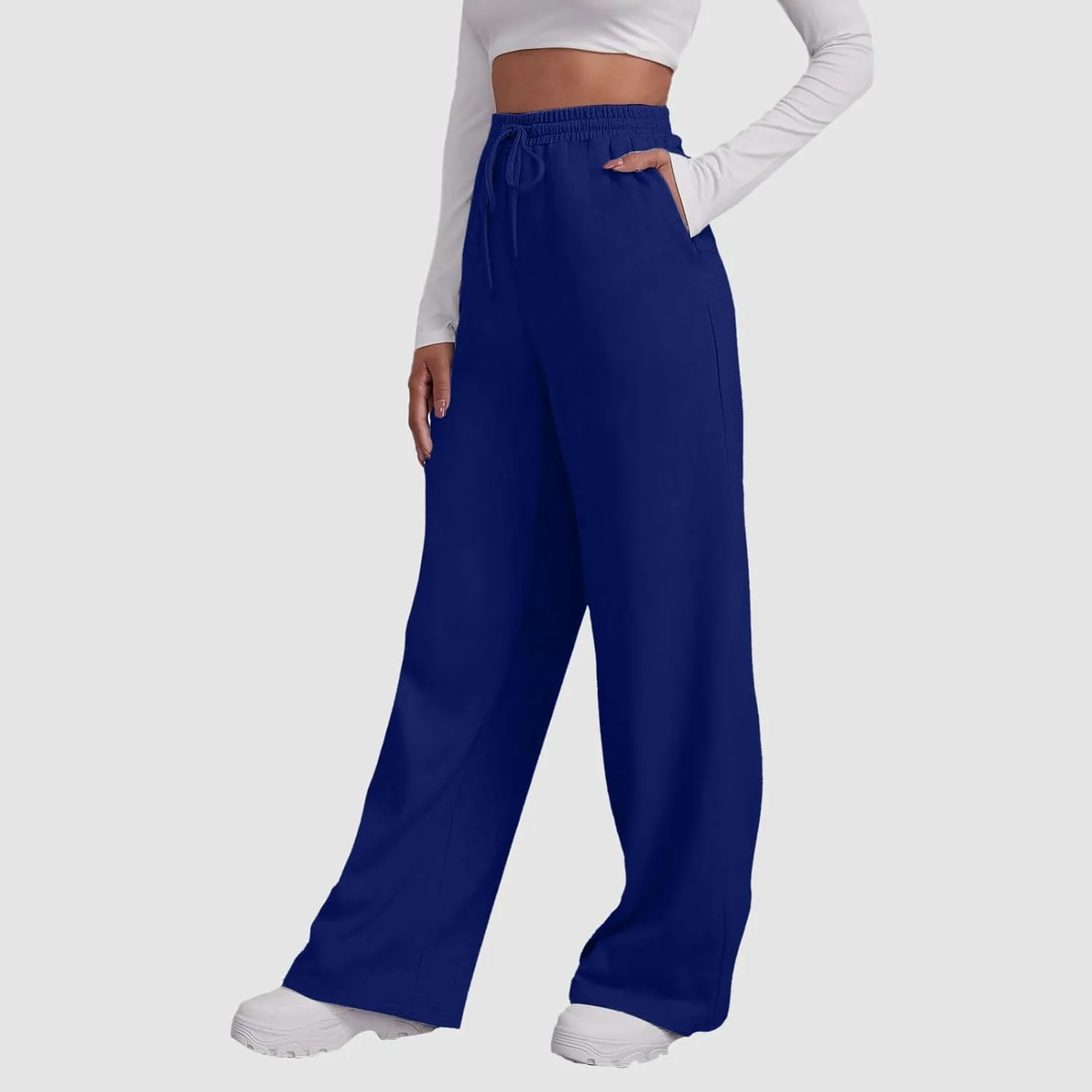 Women's Baggy Fleece Wide Leg Sweatpants Fleece Lined Soft Loose Open Bottom Joggers High Rise Workout Running Tall