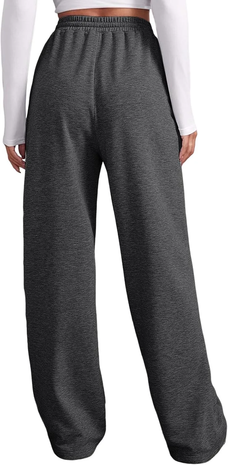 Women's Baggy Fleece Wide Leg Sweatpants Fleece Lined Soft Loose Open Bottom Joggers High Rise Workout Running Tall