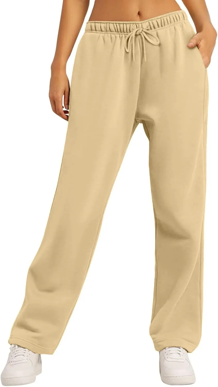Women's Baggy Fleece Wide Leg Sweatpants Fleece Lined Soft Loose Open Bottom Joggers High Rise Workout Running Tall