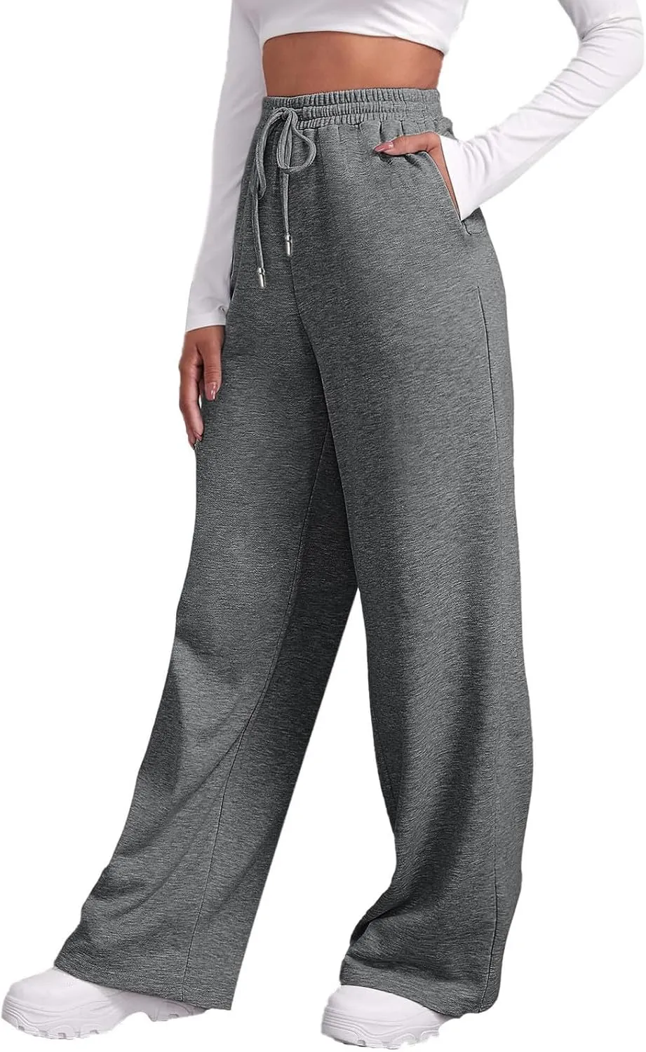 Women's Baggy Fleece Wide Leg Sweatpants Fleece Lined Soft Loose Open Bottom Joggers High Rise Workout Running Tall