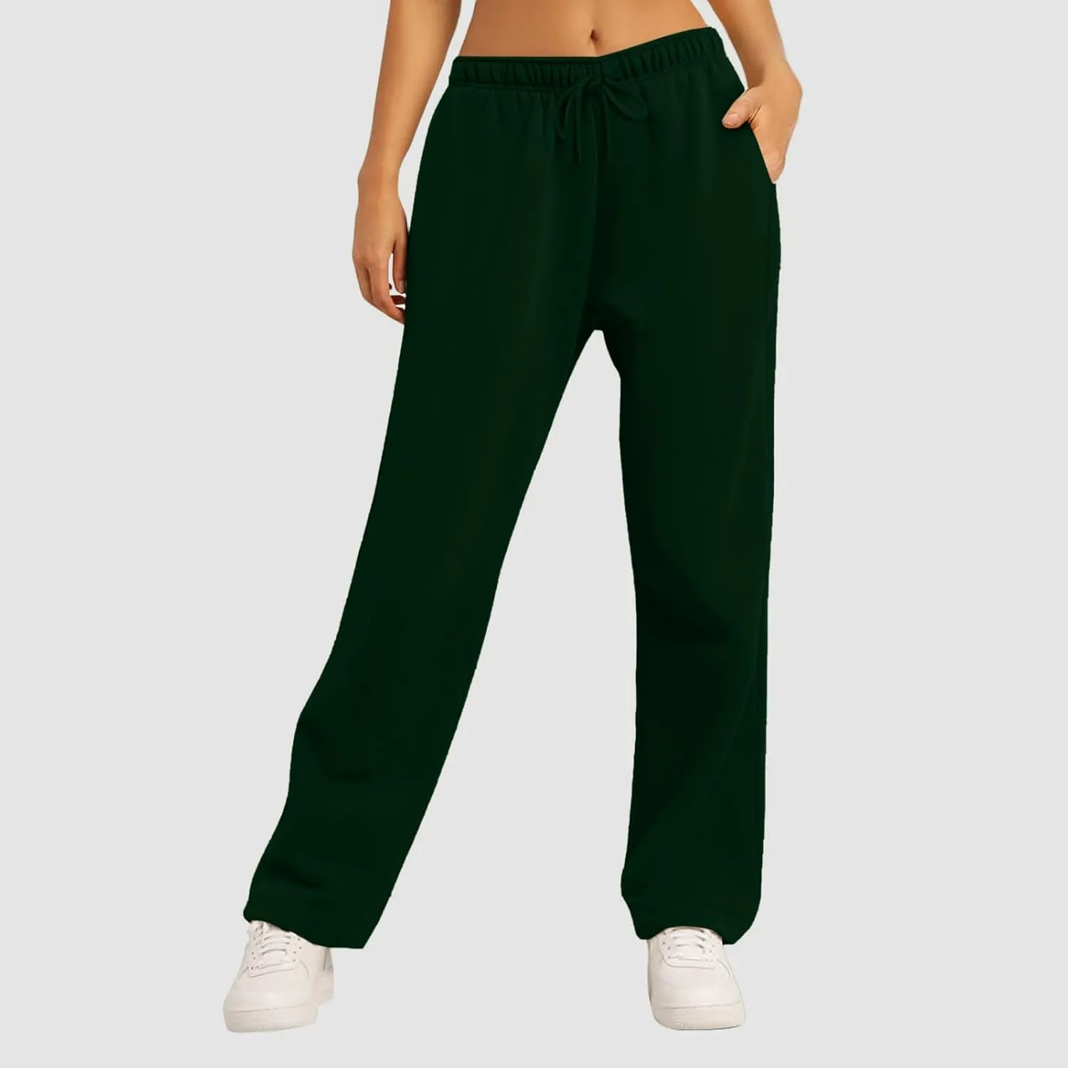 Women's Baggy Fleece Wide Leg Sweatpants Fleece Lined Soft Loose Open Bottom Joggers High Rise Workout Running Tall