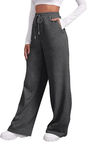 Women's Baggy Fleece Wide Leg Sweatpants Fleece Lined Soft Loose Open Bottom Joggers High Rise Workout Running Tall