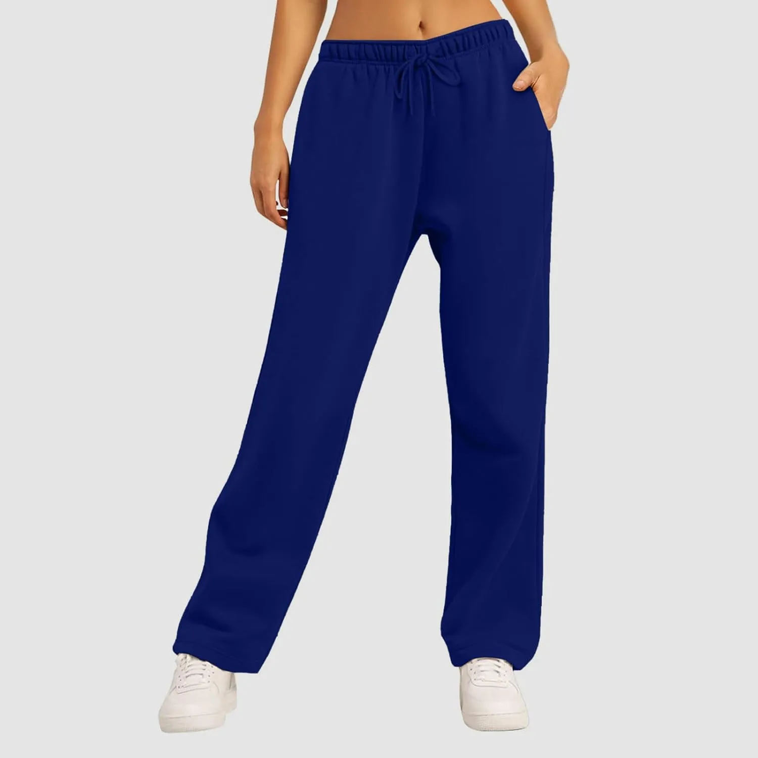 Women's Baggy Fleece Wide Leg Sweatpants Fleece Lined Soft Loose Open Bottom Joggers High Rise Workout Running Tall