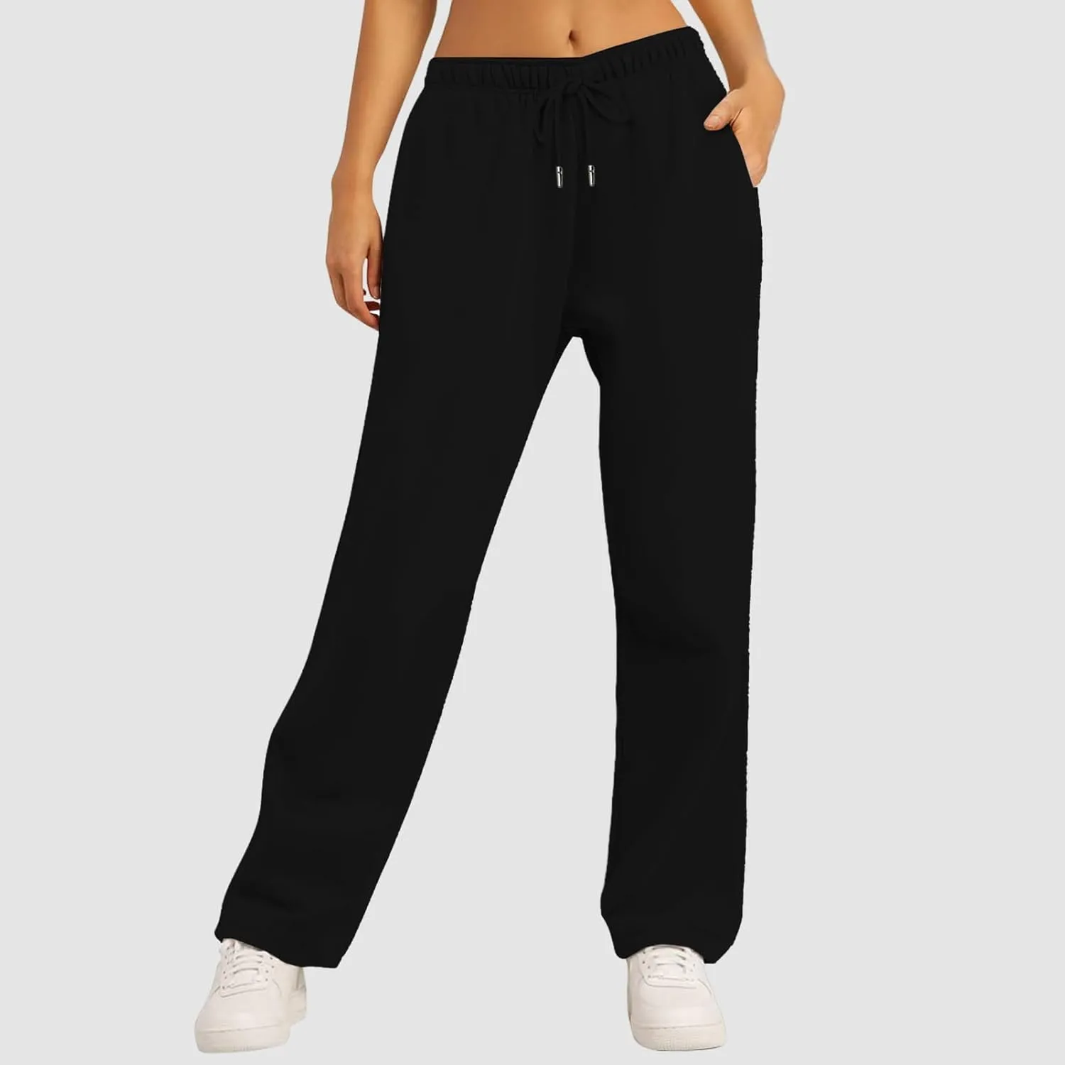 Women's Baggy Fleece Wide Leg Sweatpants Fleece Lined Soft Loose Open Bottom Joggers High Rise Workout Running Tall