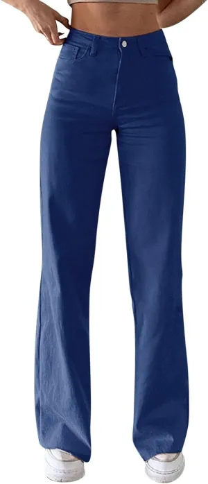 Women's Bell Bottom Jeans Slim Fit High Waisted Straight Pants Stretchy Flare Pants Boyfriend Jeans Fashion Outfits