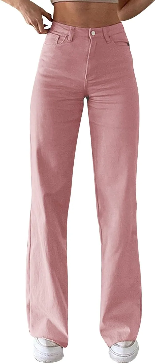 Women's Bell Bottom Jeans Slim Fit High Waisted Straight Pants Stretchy Flare Pants Boyfriend Jeans Fashion Outfits