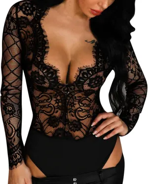 Womens Bodysuit Lingerie Embroidered Skimpy Teddies Lace Women's Lingerie Naughty One Piece Lingerie Sets Corset