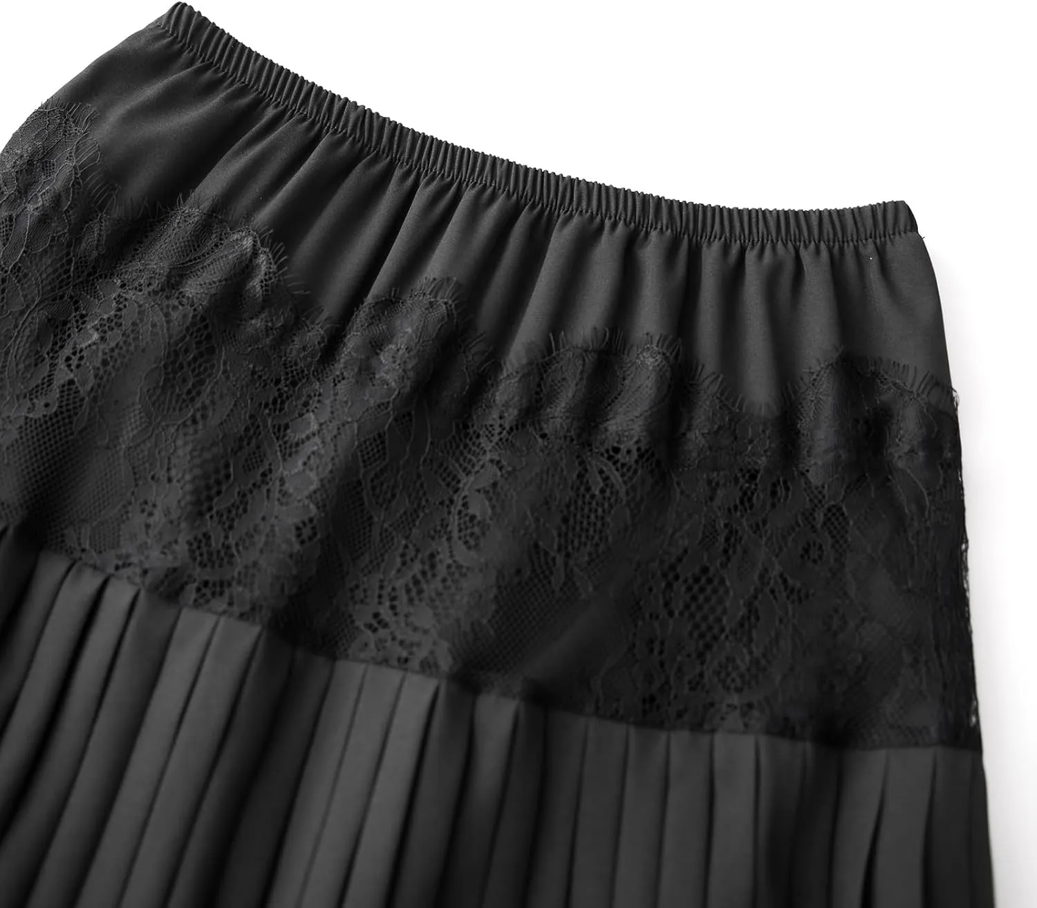 Womens Boho Elastic High Waist Skirts A-line Ruffle Lace Trim Tiered Midi Maxi Skirt Splicing Hem Midi Skirt