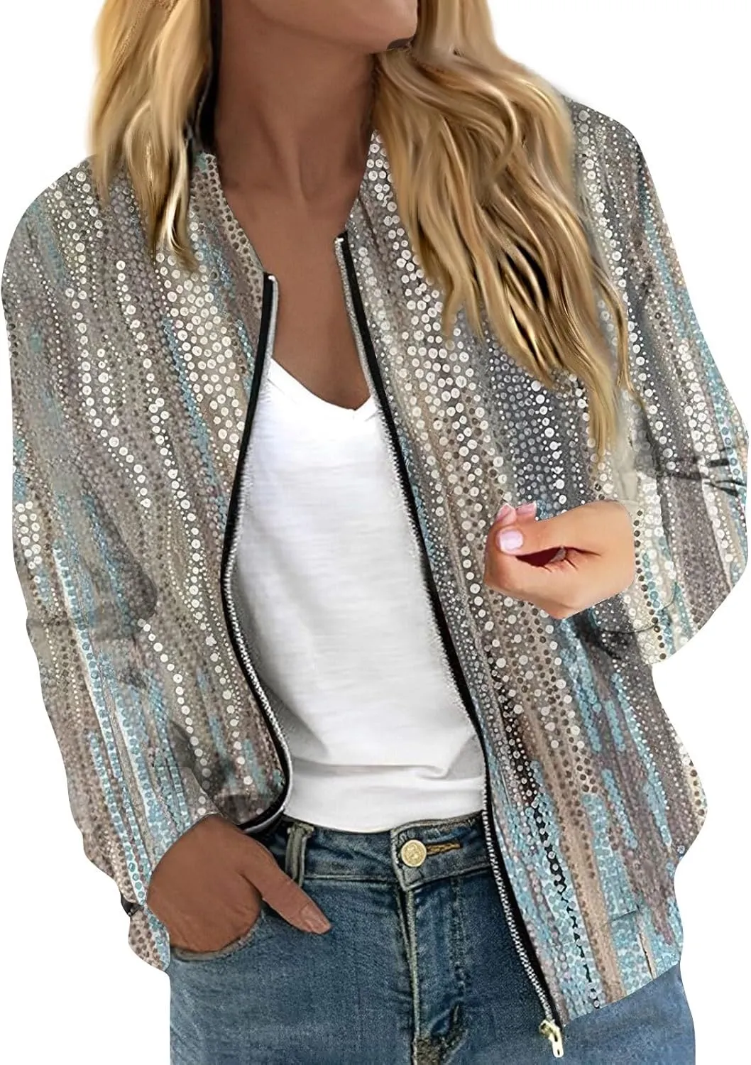 Women's Bomber Jacket Casual Cropped Coat Fall Fashion Zip Up Short Stand Collar Baseball Outerwear Windbreaker