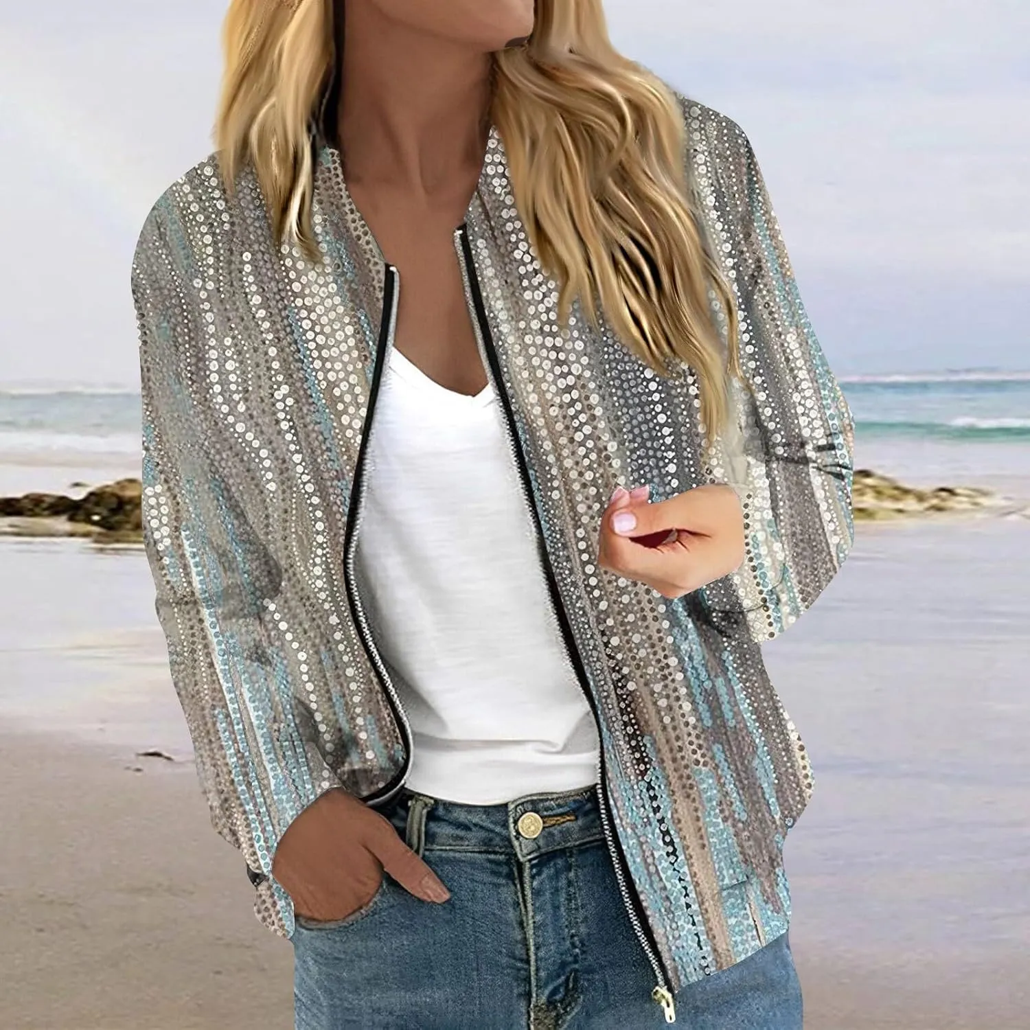 Women's Bomber Jacket Casual Cropped Coat Fall Fashion Zip Up Short Stand Collar Baseball Outerwear Windbreaker